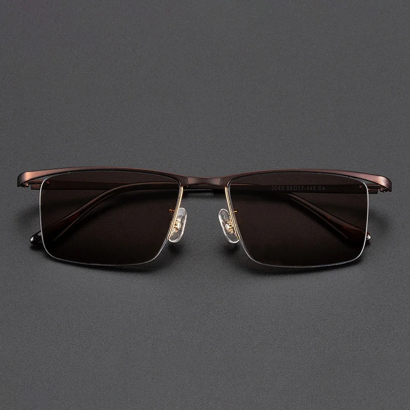 Glass Sunglasses Men Crystal Stone Glasses Male Retro Brown Half Frame Sunglasses Semi Rimless Sun Glasses for Man Anti Scratch