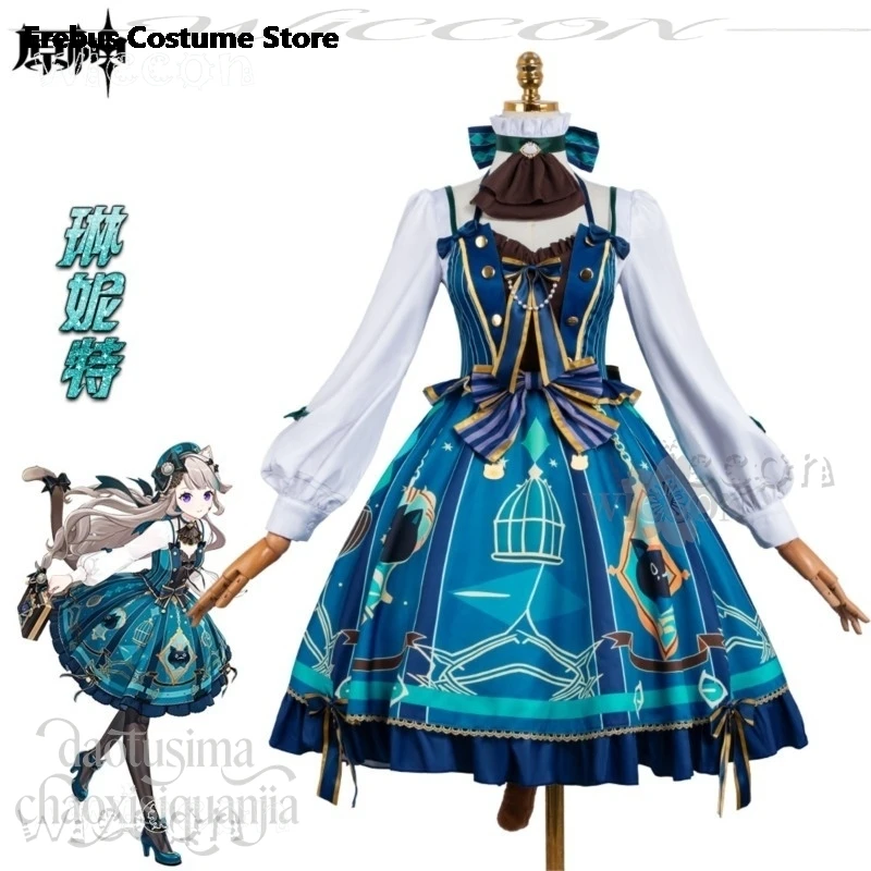 

Anime Game Genshin Impact Cosplay Lynette Seoul Coffee Crossover New Costume Kawaii Blue Green Class sexy costumes for girls