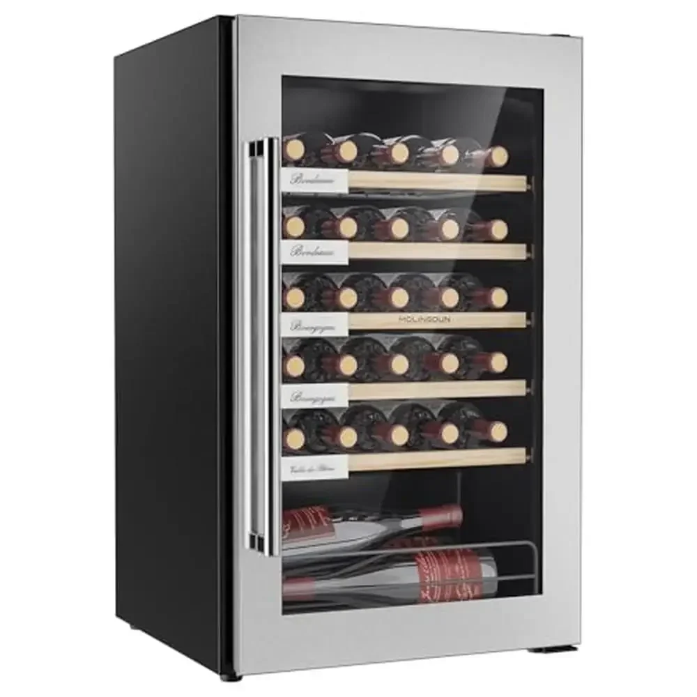 33 Bottle Freestanding Wine Fridge Adjustable Shelves Low Noise Operation Stainless Steel Glass Door