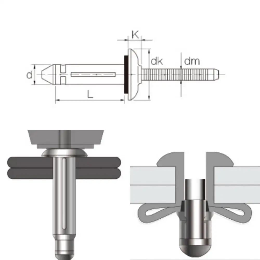 M7.5*28 Aluminium Bulb Triform Trifold Blind Rivets Nail Pop Remaches Rebites Structural Trifold Aluminum Waterproof Blind Rivet