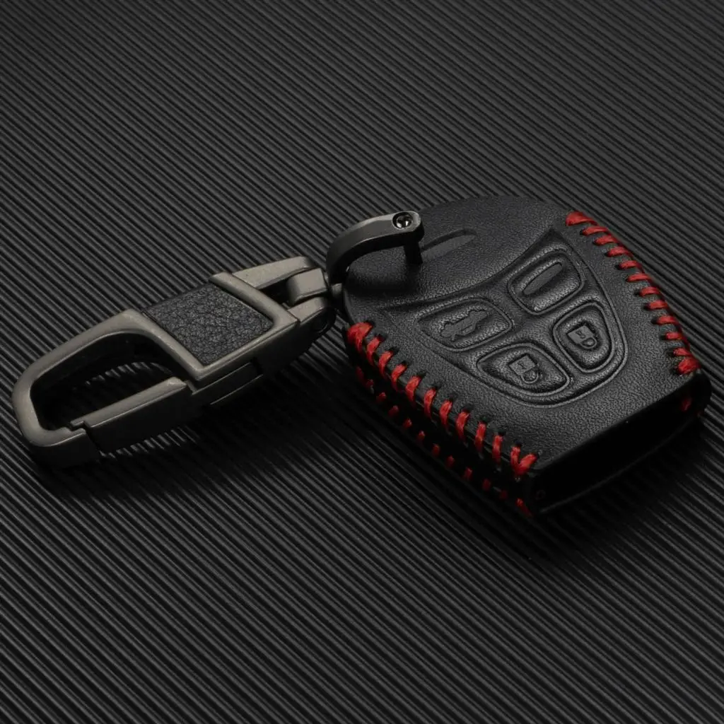 4 Button Remote Car Key Fob Alloy Zinc Chain Ring PU Leather Cover Case Shell Keyless Entry For Saab 9-3 2003-2009 9-5 2003-2007