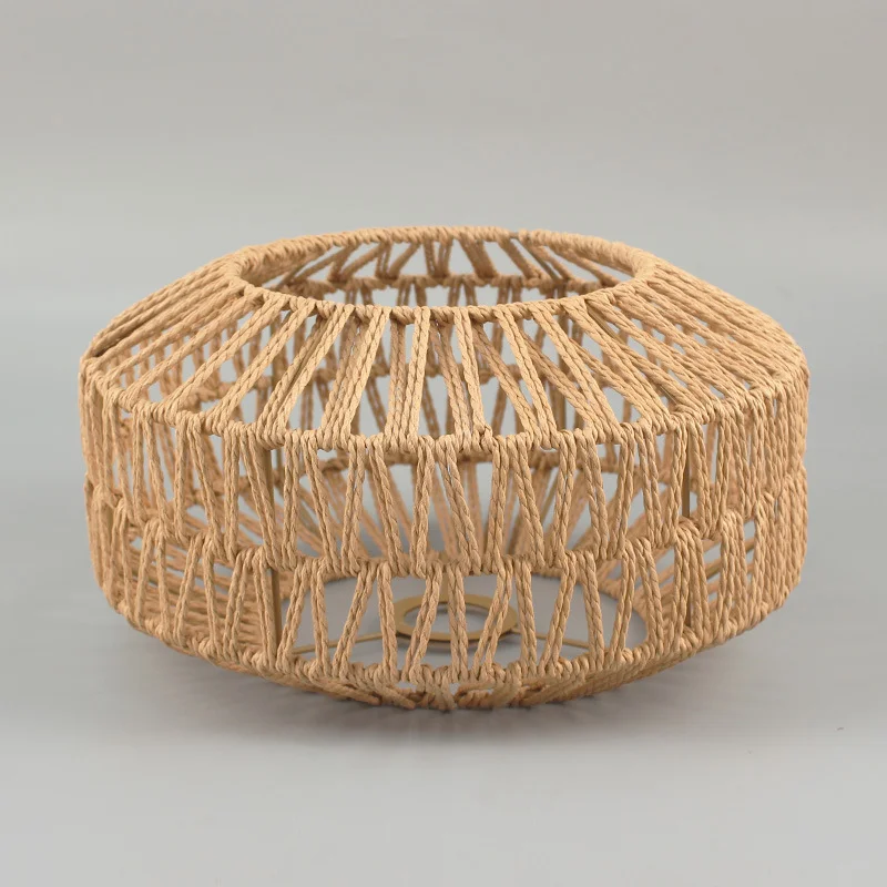 Retro Paper rope Lampshade Hand-Woven Light Shade Hotel Restaurant Chandelier Light Decoration