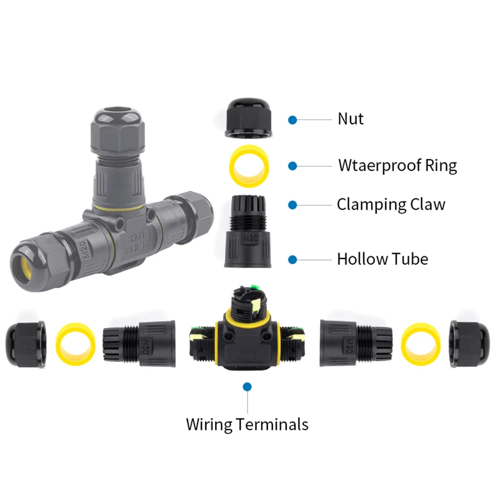 IP68 t-förmiger wasserdichter Außen stecker 2/3-polige Kabelst ecker Schnell klemmen verbinden die elektrische Anschluss dose