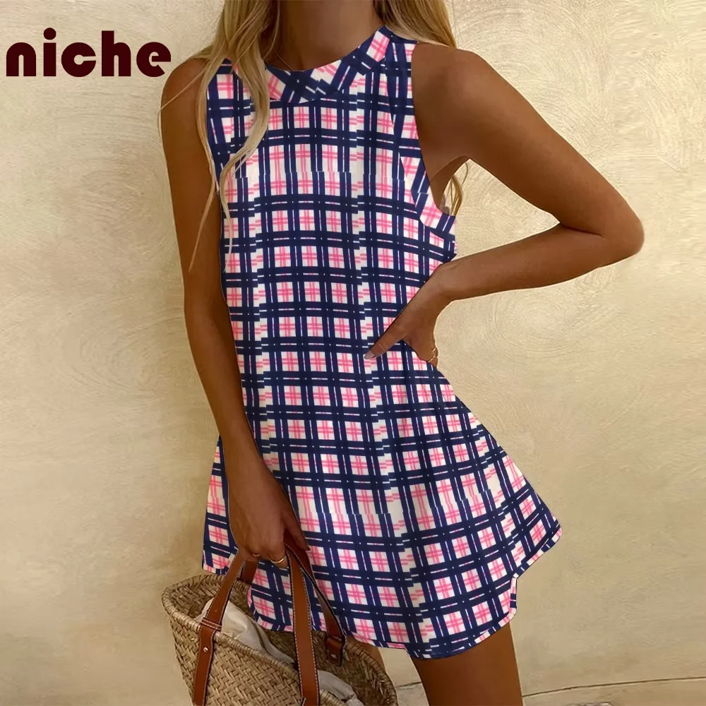 

Y2k Style Women's Sleeveless Dress Colored Striped Plaid Print Beach Vacation Party Dresses Trendy New Chic Girl Outfit Skirt