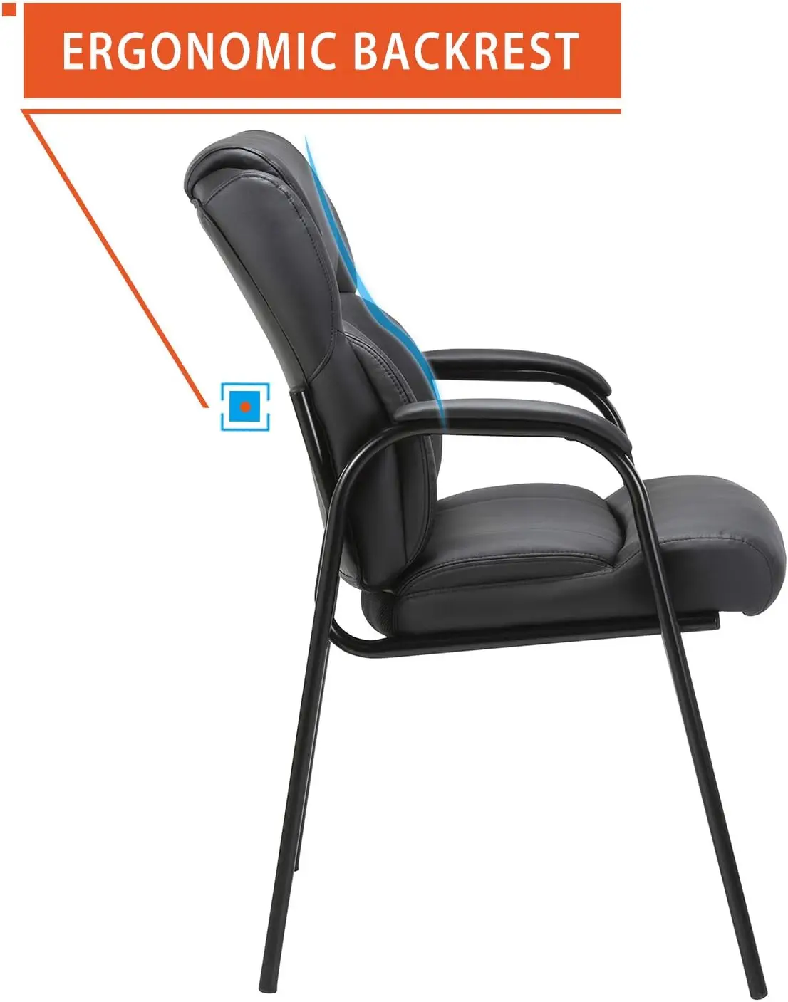 CLATHR-Chaise d'invité en cuir noir avec bras rembourré, assistant pour la réception, la réunion, la conférence, la salle d'attente, le bureau à domicile, 4 paquets