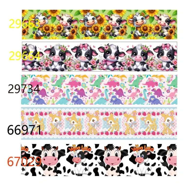 

10Yards Animal Printed Ribbons Cow Cartoon Grosgrain Ribbon for Hairbows DIY Craft Materials