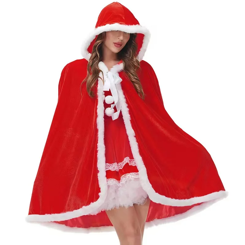 Vrouw Halloween Rode Kerst Mantel Kostuums Vrouwelijke Kerstman Cosplay Carnaval Purim Nachtclub Bar Rollenspel Show Party Jurk