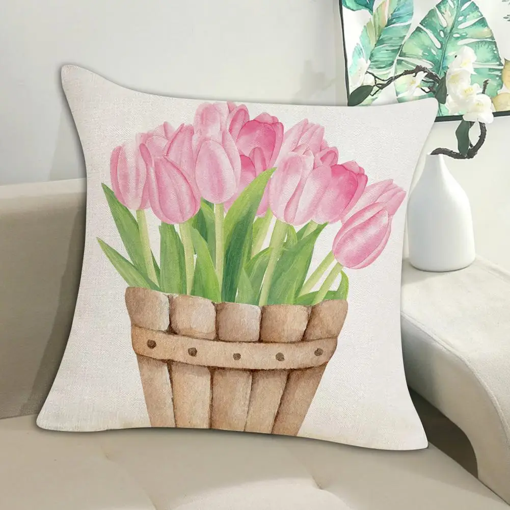 Replaceable Pillowcase Soft Touch Pillowcase Tulip Flowers Throw Pillowcase Cushion Cover Zipper Closure Wear Resistant for Room