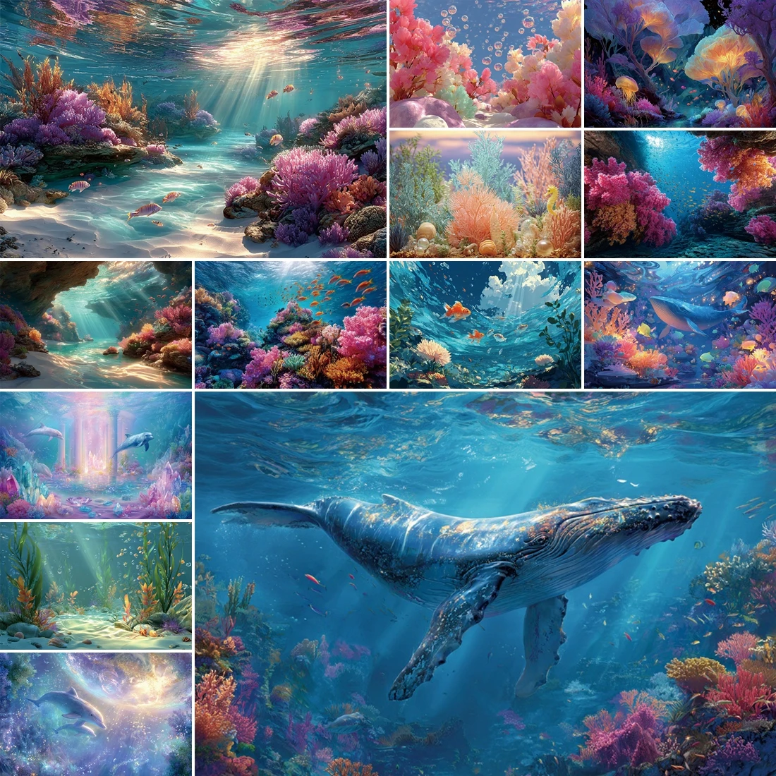 

MOON.QG Underwater Wonders Marine Photo Background Seaweed Fish Whale Backdrops For Photography Decoration Studio Accessories