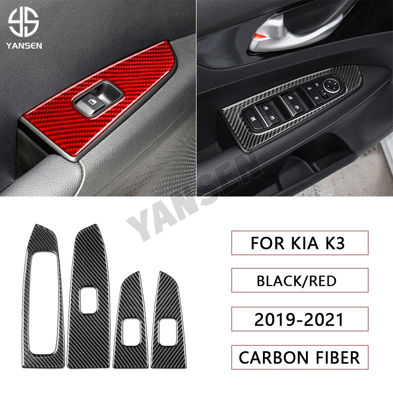 

Real Carbon Fiber Window Lift Button Frame Trim Cover Decorative Stickers For Kia K3 Forte Cerato 2019-2021 Accessories