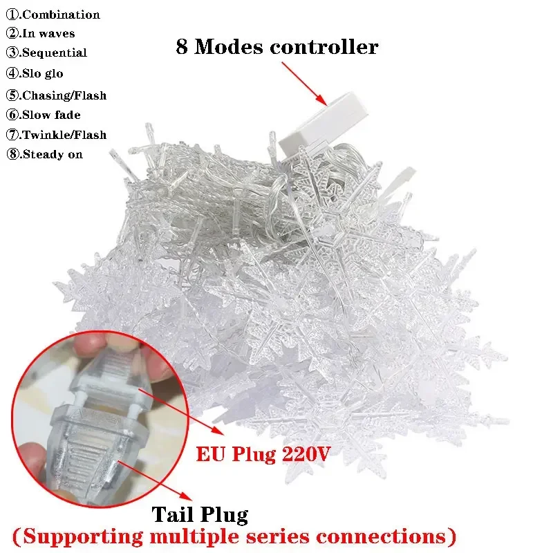 في الهواء الطلق ندفة الثلج LED الستار سلسلة أضواء الاتحاد الأوروبي التوصيل ديكور عطلة حفل زفاف الإضاءة السنة الجديدة الجنية أضواء أضواء عيد الميلاد
