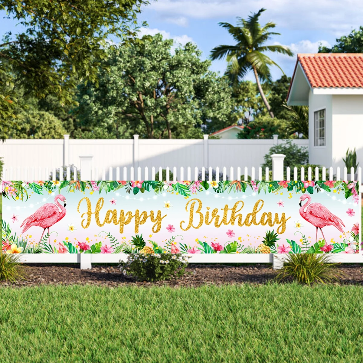 Flamingo Banner Happy Hawaii Birthday Party Decor For Home Flamingo Birthday Party Decoration Hawaii Flamingo Birthday Decor