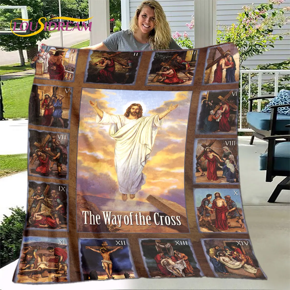 Jesus Virgin Mary Blanket,Flannel Blanket Throw Blanket,Sherpa Warm Blanket for Living Room Bedroom Beds Sofa Couch Cover Pray