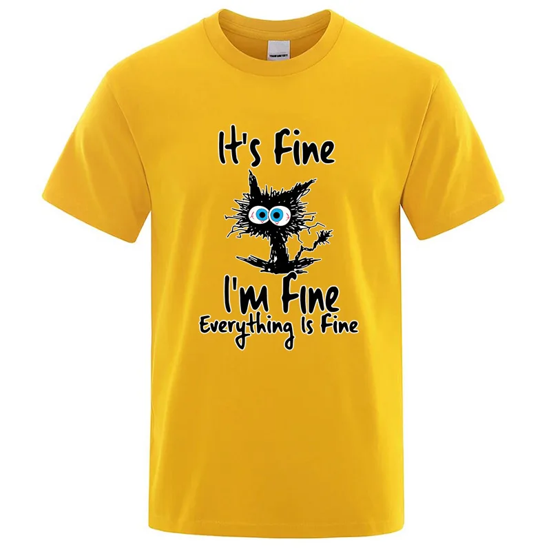 Modisches Herren-T-Shirt aus Hochwertiger Baumwollmischung mit Lustigem Katzen-Print, Lässiges Kurzarm-Shirt für Männer