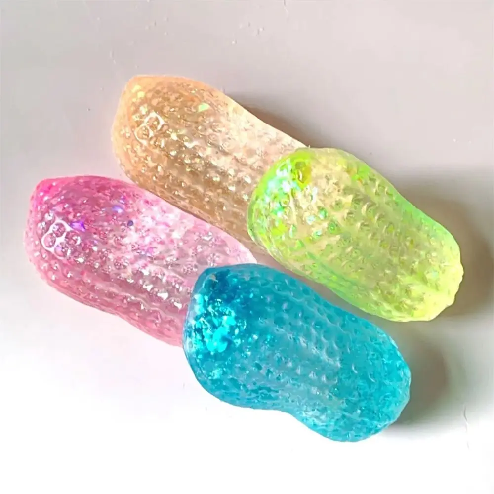 Slow Rebound Glitter Peanut Squishy Toy Buttery Soft Texture Malt Syrup Texture Peanut Stress Ball Squeezable Macaron Color