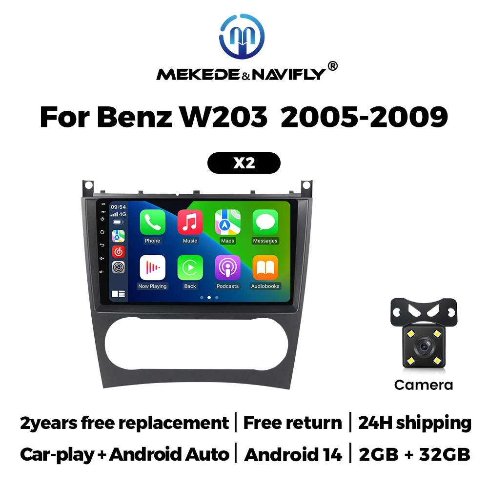Android 14 Systemen Autoradio Stereo Voor Mercedes Benz W203 W209 C180 C200 C220 C230 2005-2009 Draadloze Carplay WIFI Audio GPS BT