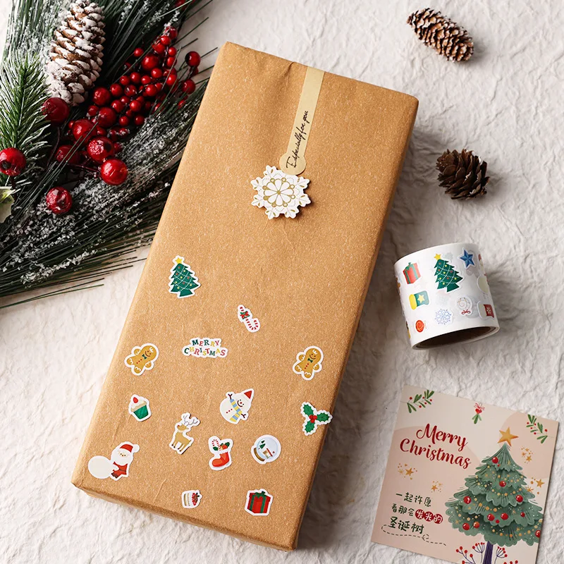 300PCS New Christmas Stickers Roll Small Children Stickers Cute Kawaii Cartoon Packaging Stickers Photocard Decor Lables for Kid