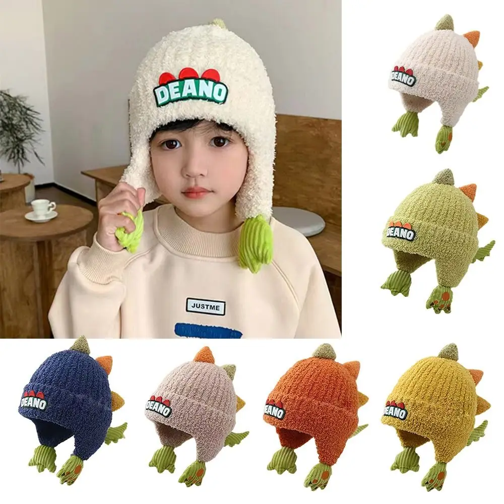 Warm Headgear Knit Ear Protection Hat Thickened Cartoon Dinosaur Hood Beanies Winter Autumn Hats Pullover Hat