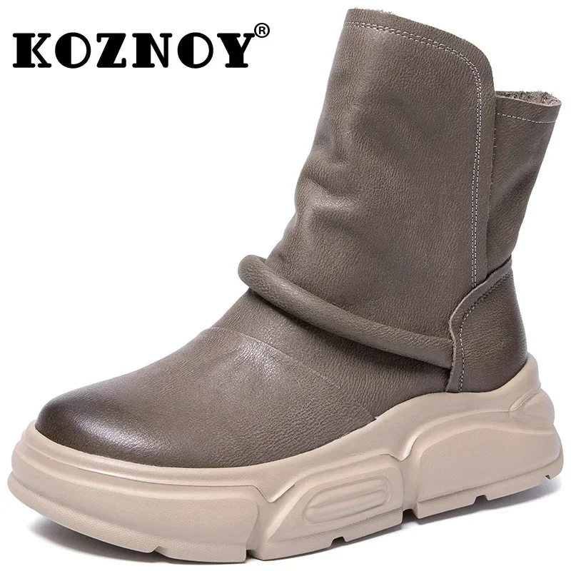 Koznoy 5.5cm Suede Cow Genuine Leather ZIP Ankle Booties Punk Knee High Booties Platform Wedge Flats Motorcycle Boots Women