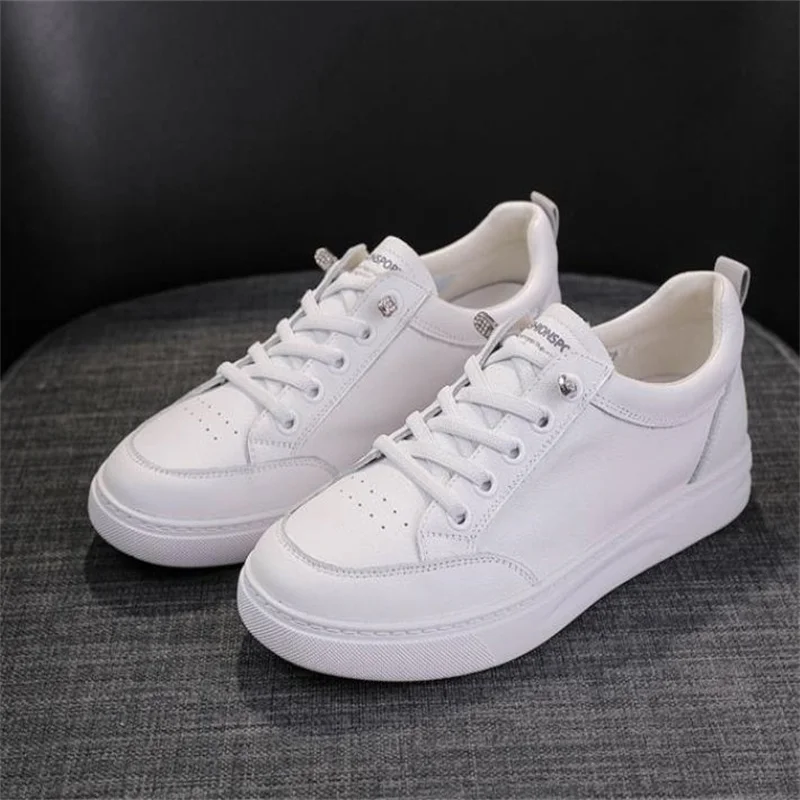 Genuine Leather Women Sneakers Summer Casual Little White Shoes Ladies Thick Soled Vulcanized Shoe Court  Running shoes 35 42