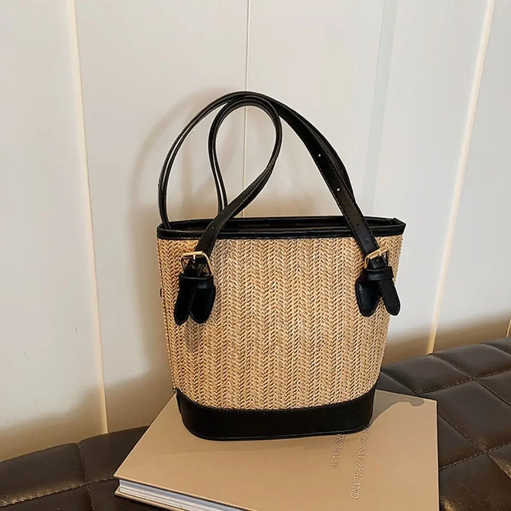 Borsa di paglia intrecciata moda treccia fatta a mano borsa a tracolla in Rattan di grande capacità donna ragazze