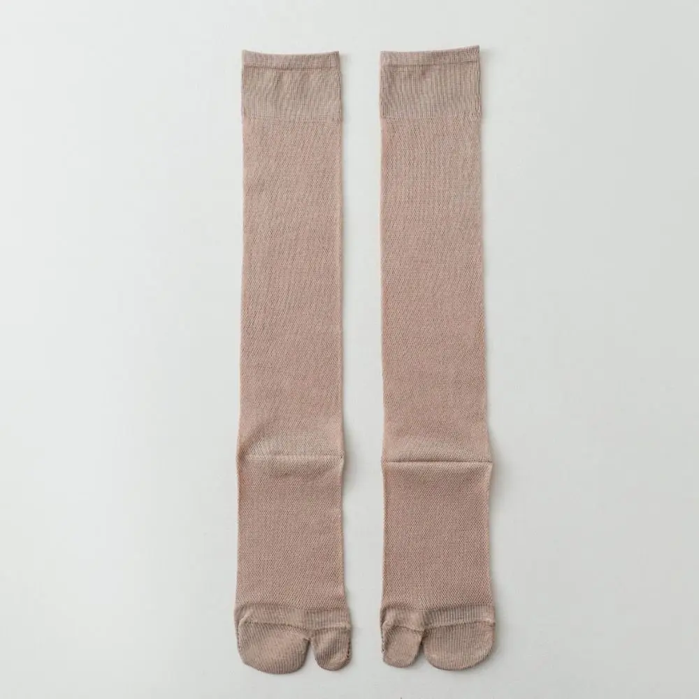 Medias cómodas hasta la rodilla de Color sólido, calcetines de dos dedos con volantes ultrafinos de malla, calcetines largos transpirables hasta la pantorrilla para mujer