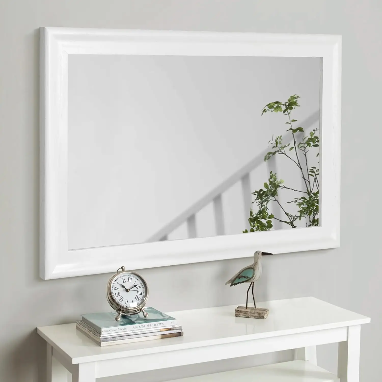 White Wood Wall Mirror for Bathroom,Rectangle Rustic Large 30 x 40 inch Hanging Vatiny Mirrors with Wooden Frame for Living Room