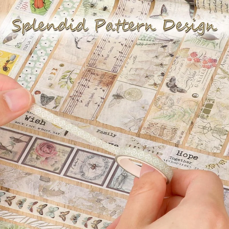 ヴィンテージ和紙テープセット,20ロール,花,蝶,植物,マスキングテープ,書き込み可能な装飾テープ