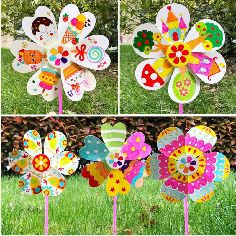 DIY Painting Graffiti Color Puzzle Toy Blank Windmill Handmade Art Material Painting Graffiti Color Puzzle Toy Creative Toys