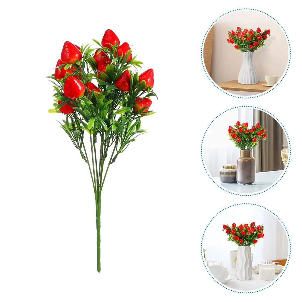 

6pcs Faux Strawberry Flower Stems Realistic Artificial Plants Fake Fruit Branches For Home Wedding Party Decor Pvc Durable