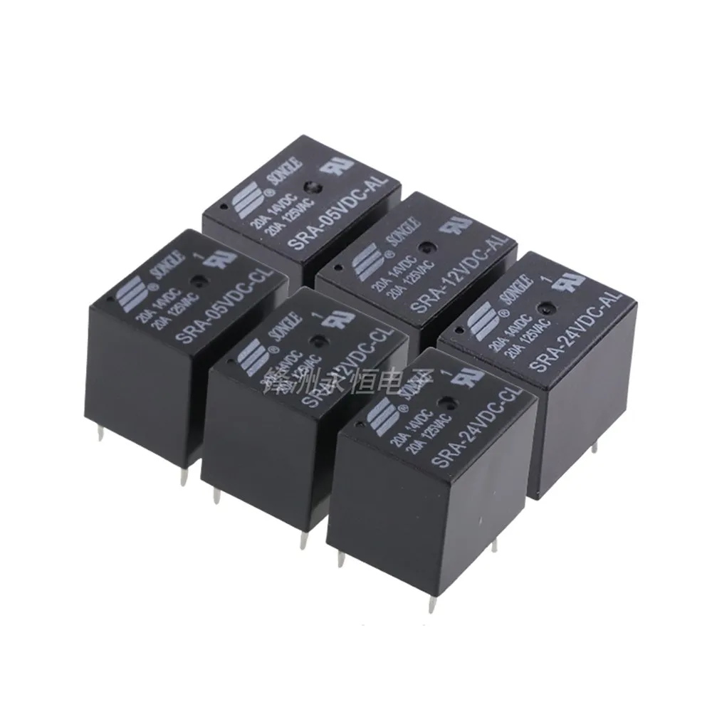 5PCS  Relays  SRA- 05V 12V 24VDC-AL-CL  SRA-12V-CL  T74  20A  4PIN 5PIN