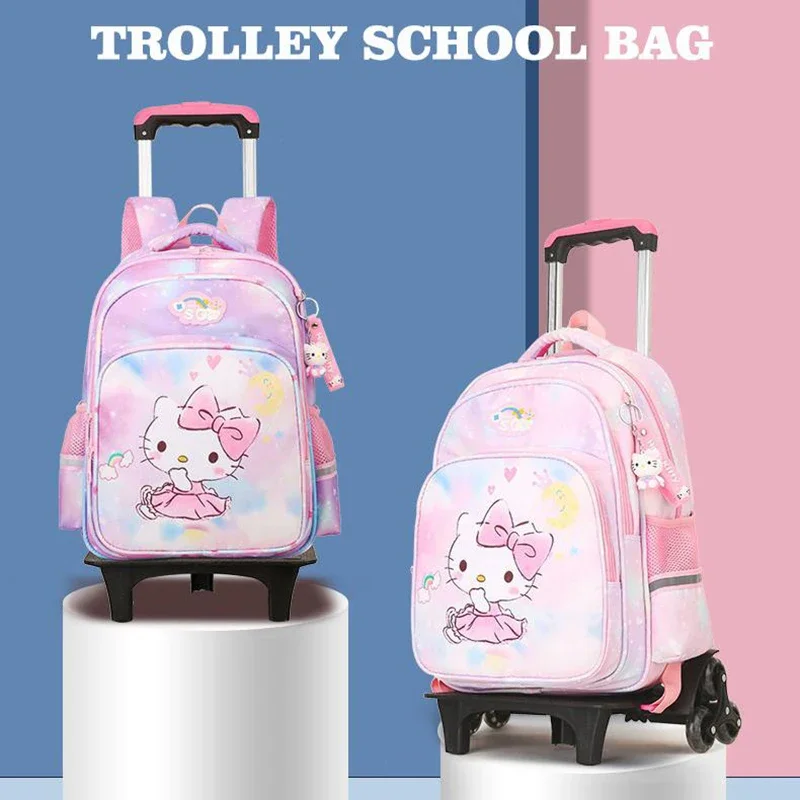 Trolley School Bags for Girls Rolling Backpack Cat Print Mochilas Escolares Travel Wheeled Carry-on Kids\' Luggage Plecak Szkolny