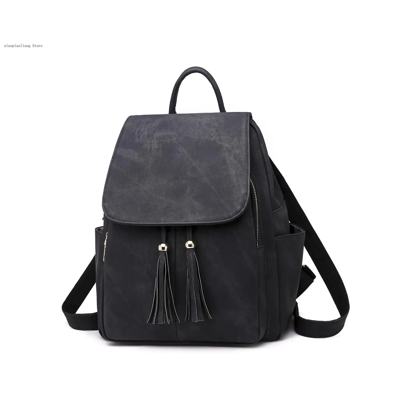 Pu Leather Comfortable Soft Simple Commuting Leisure Candy Pure Color Large Capacity Tassel Backpack for Women
