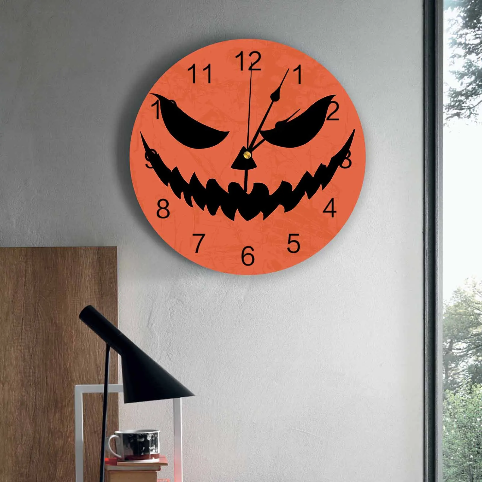 

Настенные часы для спальни, оранжевое жуткое лицо, тыква, часы для гостиной, украшения для детской комнаты, кабинет, бесшумные настенные часы