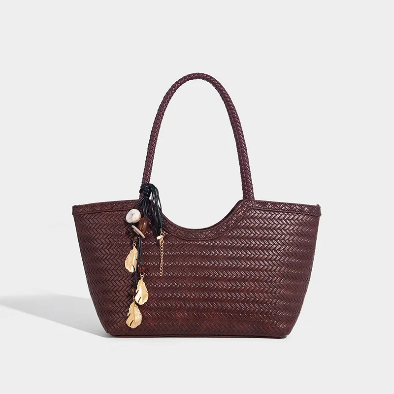 

New Embossed Woven Patterned Vegetable Basket for Women's Bag Large Capacity Commuting Fashionable and Versatile Tote Bag PU