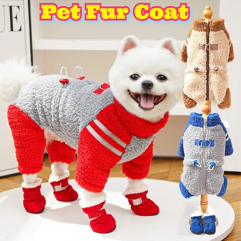 

Trendy Cat Dog Clothes Winter Warm Plush Four Legs Jumpsuit Double Sided Fleece Zipper Outfit Hairless Pet Clothing Puppy Kitten