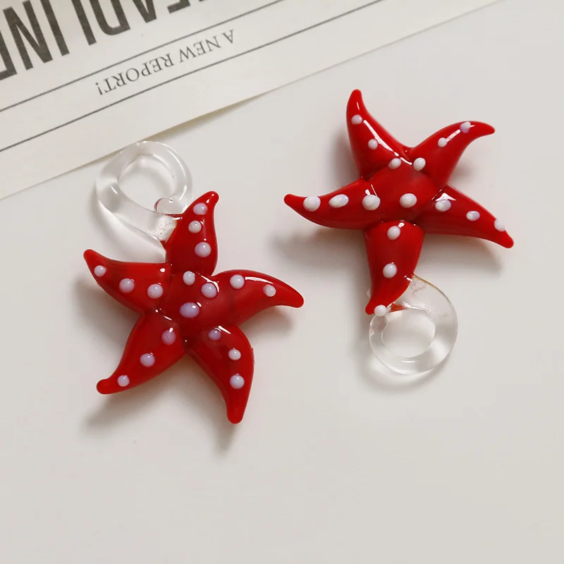 1PC DIY Mini Starfish Pendant Ornament Glass Marine Sea Star Jewelry Necklace Key Chain School Bag Accessories or Aquarium Decor