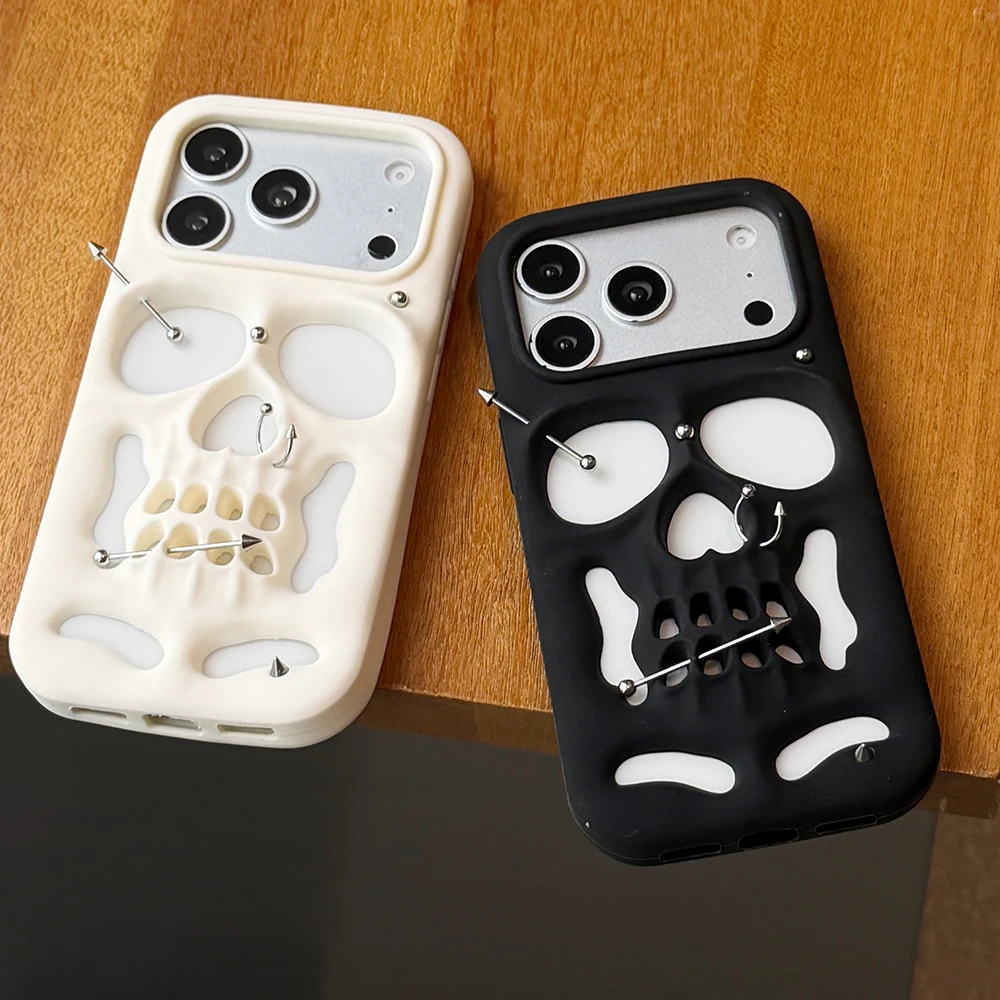 Für iPhone 18 17 16 15 12 13 14 Pro Max Modische Halloween 3D Hohlraum Wärmeableitende Totenkopf-Gesichts-Weichsilikonhülle Lustige Abdeckung – Detail 4