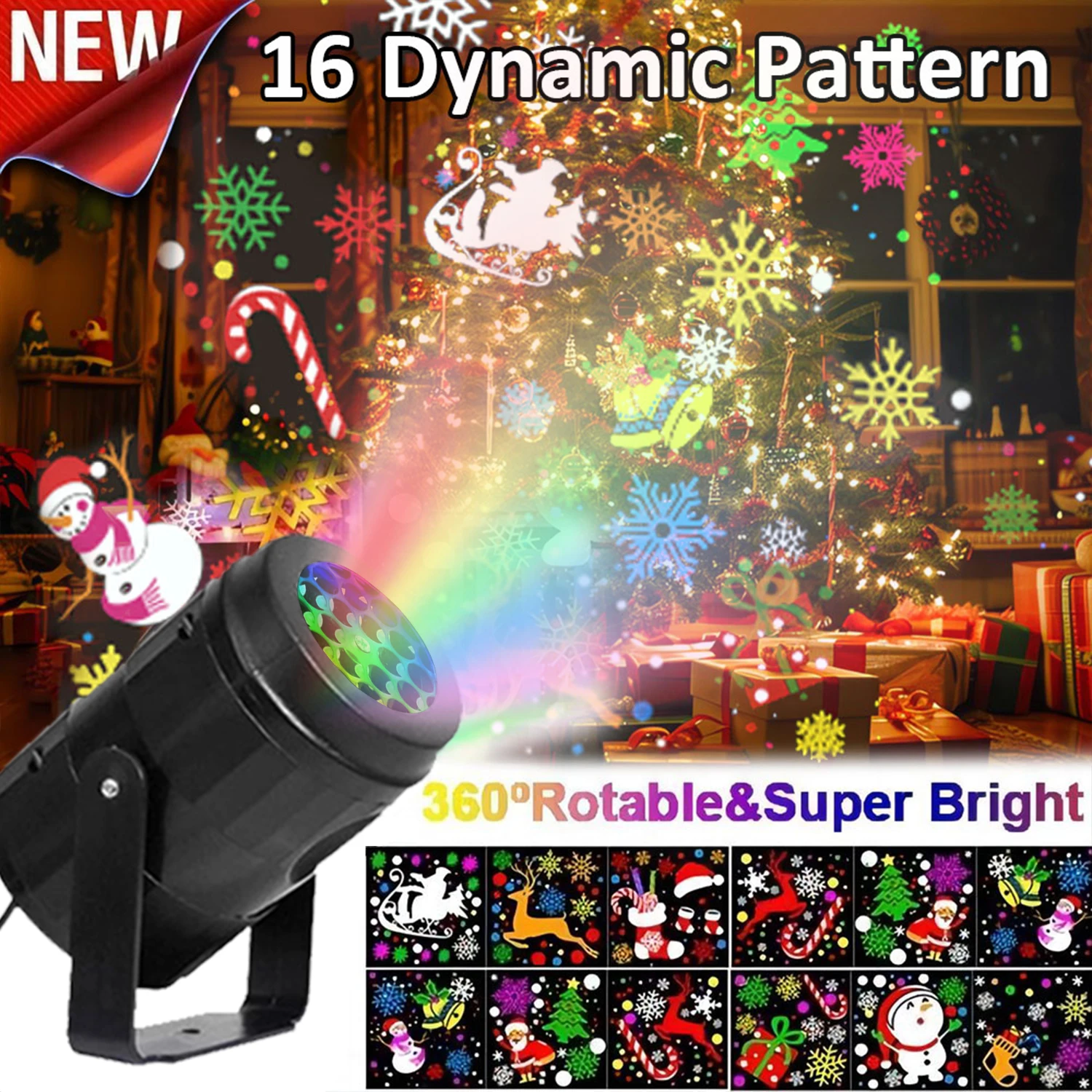 16 Patterns Christmas Projector USB Power Snowflake Projector Novelty Lamp Rotating LED Stage Lamp for Bedroom Party Xmas  Decor
