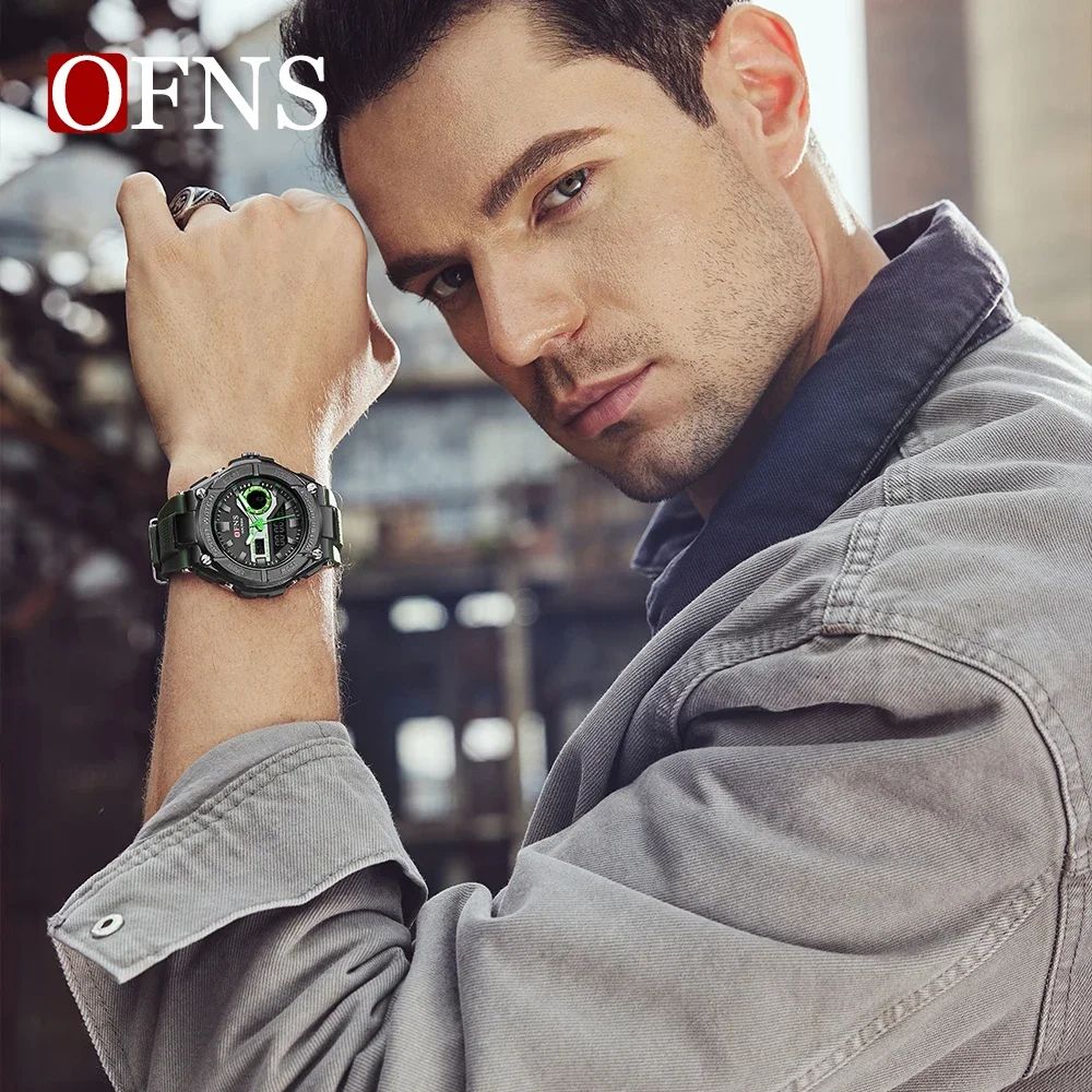 OFNS-Relógio de quartzo impermeável casual masculino, esportes, militar, LED Digital relógios, marca, novo, 3123