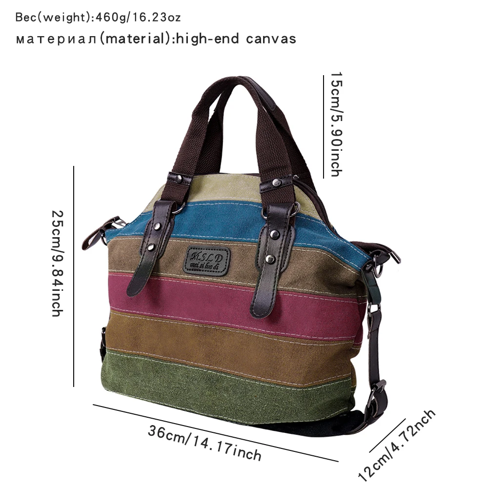 Hot Sell Dames Mode Handtas Patchwork Regenboog Één Schouder Canvas Messenger Tas Grote Capaciteit Reistas