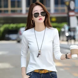 Spring and Autumn New Ladies T-shirt Women's Solid Color Bottoming Shirt Elastic Slim Casual Bare Board Women's T-shirt