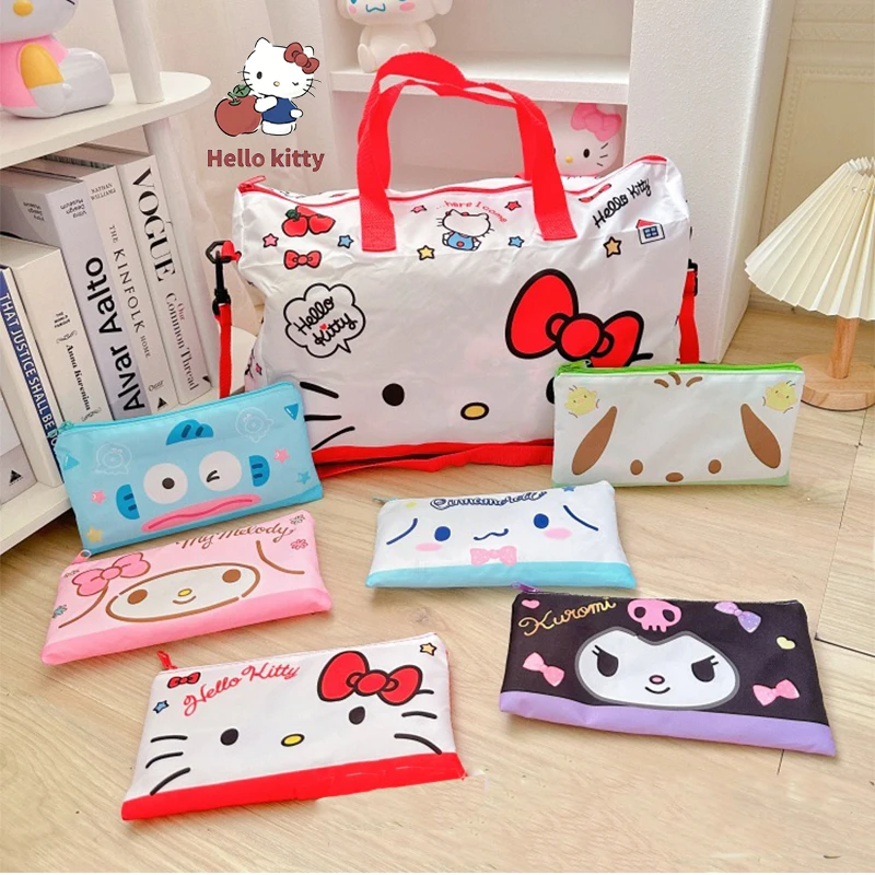 New Sanrio Kuromi Luggage Bag Hello Kitty My Melody Cinnamoroll Ultra Light Large Capacity Portable Folding Travel Luggage Bag