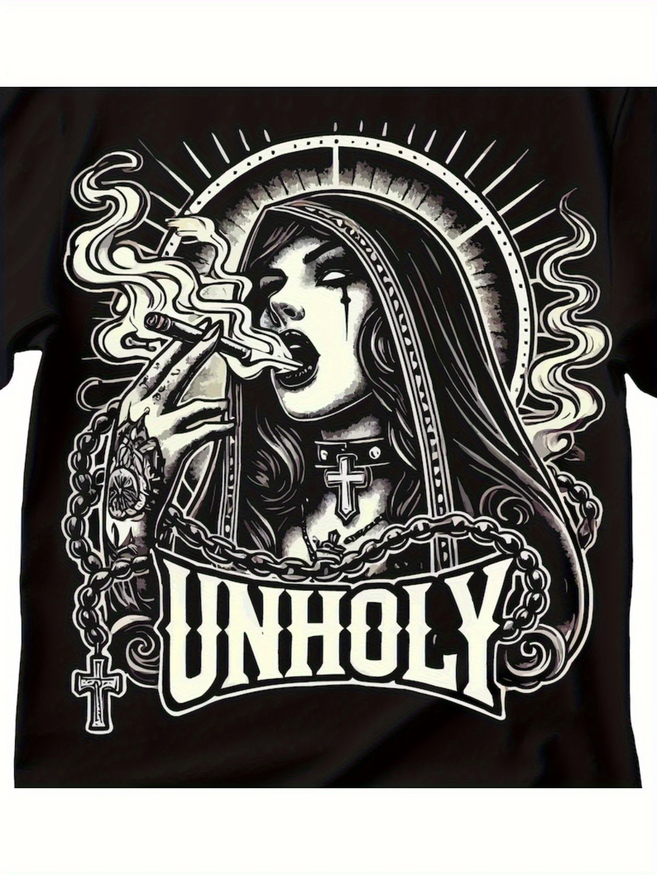 

Sense of design-Men's Gothic Horror Humor Unclean Nun T-Shirt - Black 180g Heavyweight Cotton Made in USA, Edgy Religious