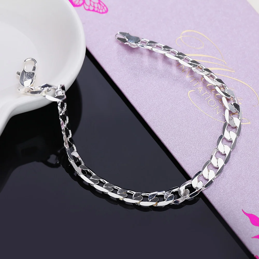 925 Sterling Silver Chain, Japanese and Korean Fashionable and Exquisite Jewelry, 8M Flat Side Body Men's and Women's Bracelet