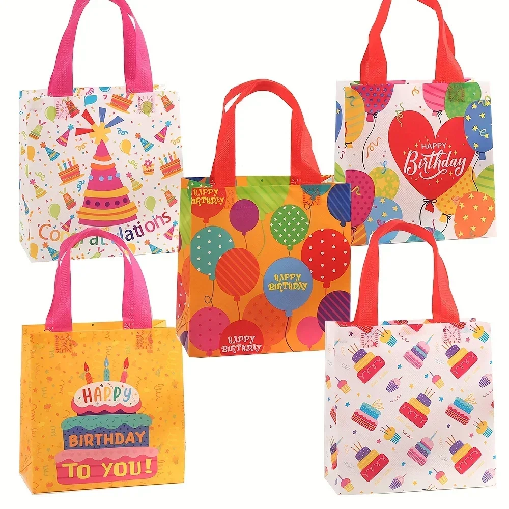 

20pcs Reusable Happy Birthday Gift Bags Non-Woven Tote Candy Bag with Handles Party Favors Wedding Birthday Baby Shower Supplies