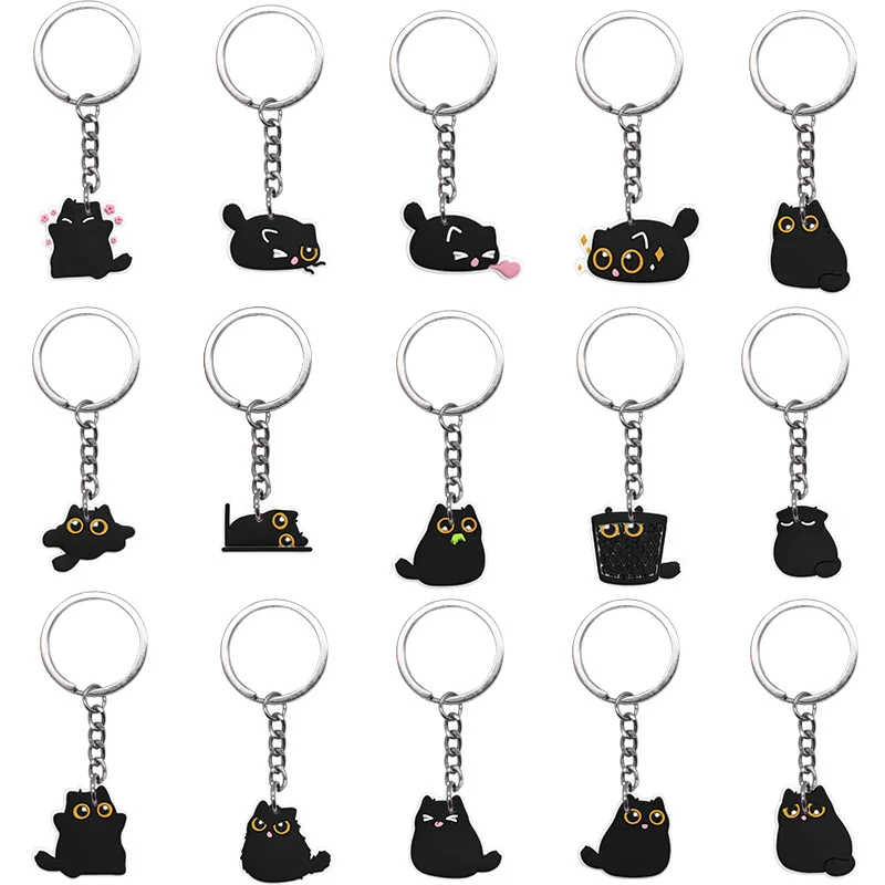 15pcs Pet Cat Keychain, Cat Image Keyring, Animal Key Chain Accessories, Purse Backpack Decoration Gift Luggage Charm Pendant.
