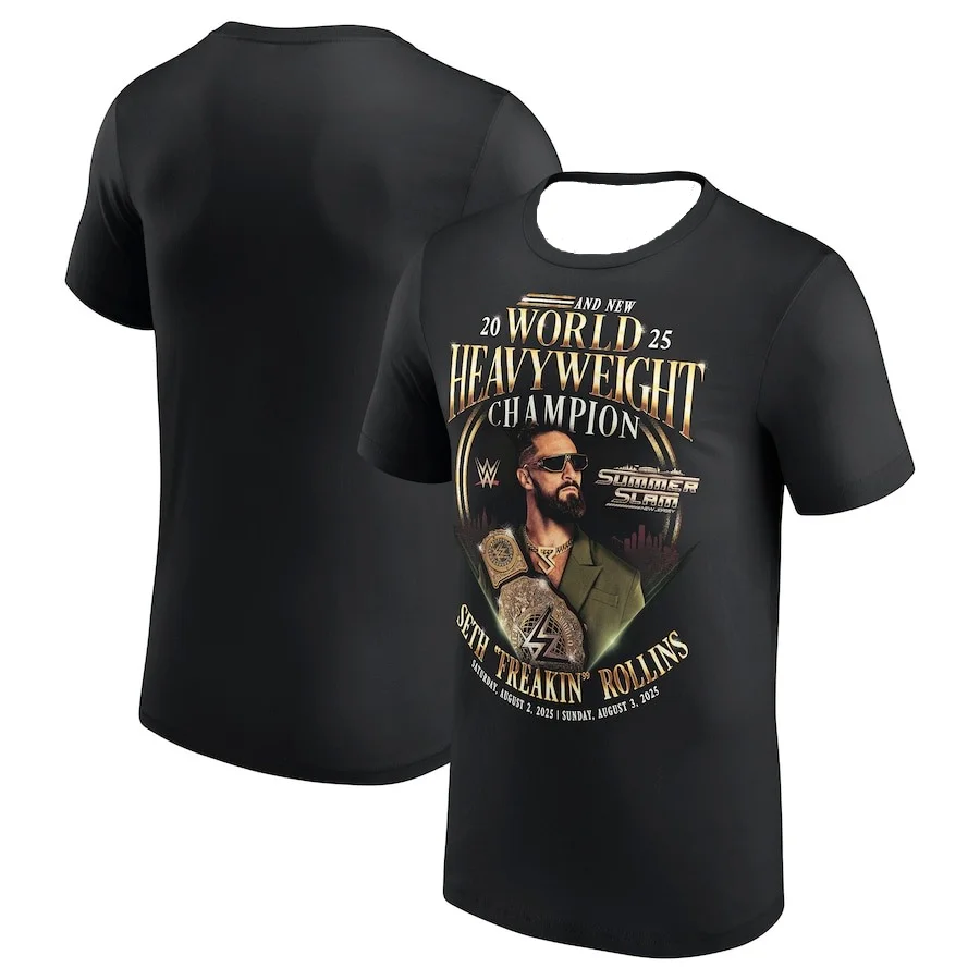 Ropa de verano para hombre WWE negro SummerSlam Seth Rollins World camiseta campeón de peso pesado de secado rápido absorber el sudor camiseta Top Moto