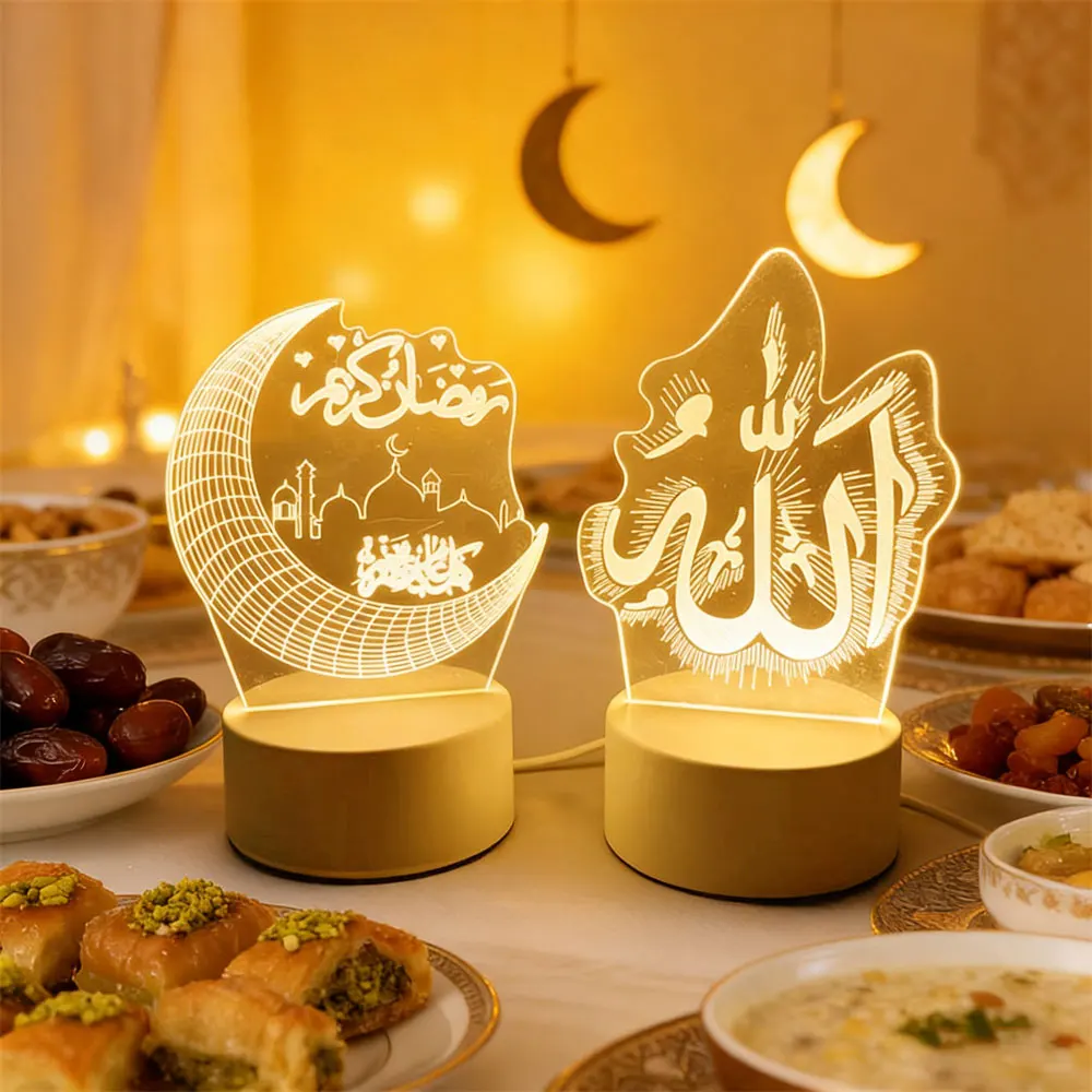 

Eid Mubarak USB Operated 3D LED Night Light Holiday Decoration Table Ornament Muslim Ramadan Decoration for Home Party