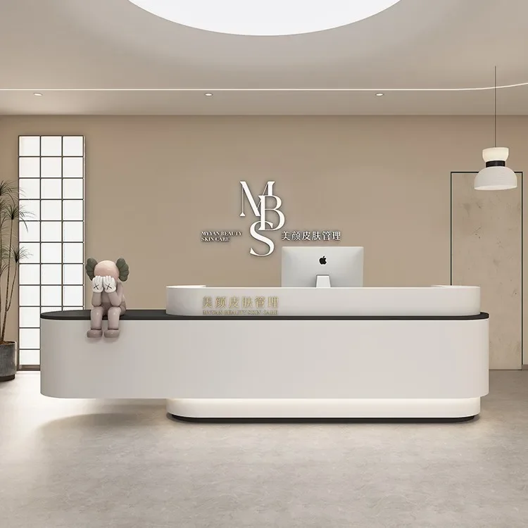 

LED Office Checkout Counter Hotel Office Furniture Work Front Desk Reception Salon Reception Desk With Cabinet